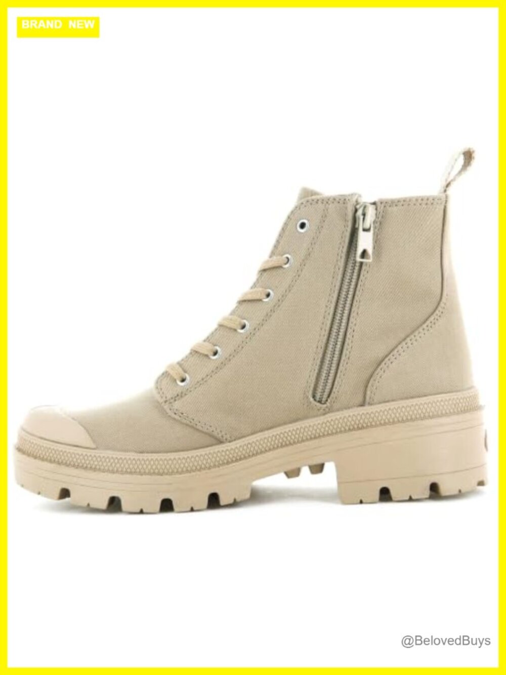 Palladium Women's Twill Canvas Combat Ankle Boots Vegan Side Zip High Top